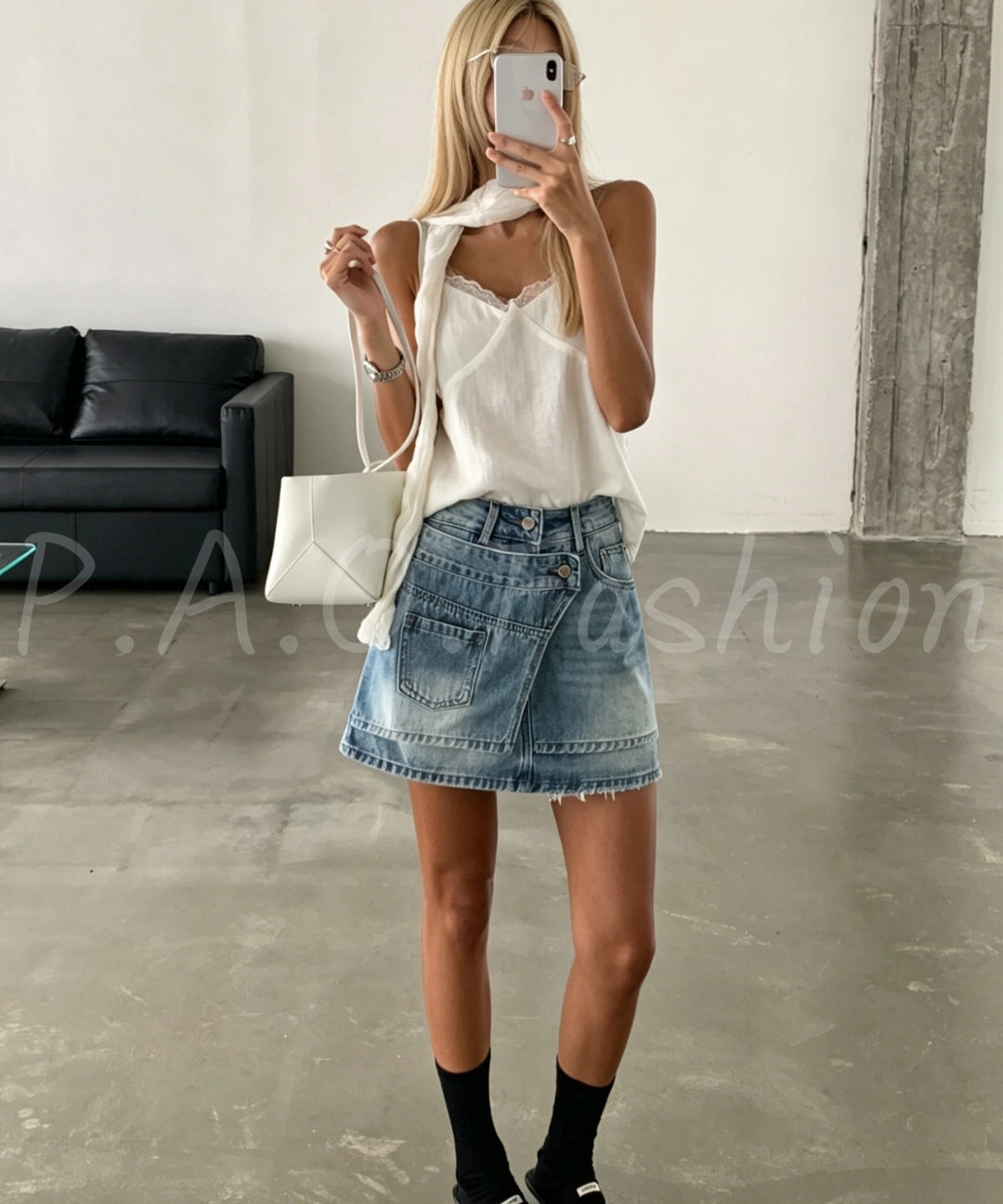 Deconstructed Patchwork Denim Mini Skirt[Available Now]