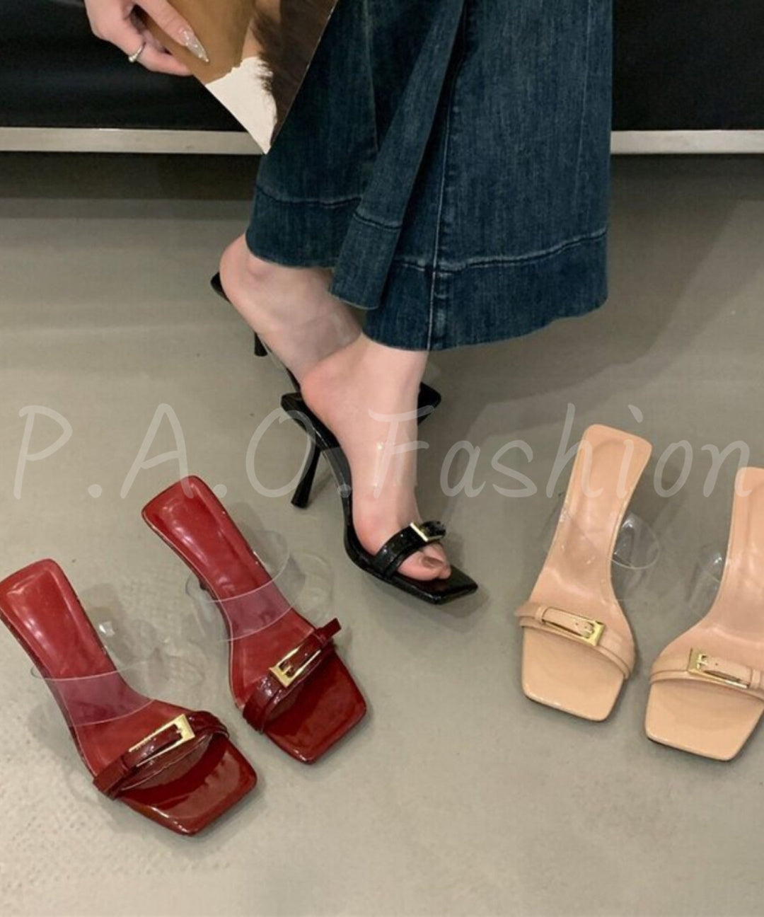 Buckled Clear Strap Heeled Sandals