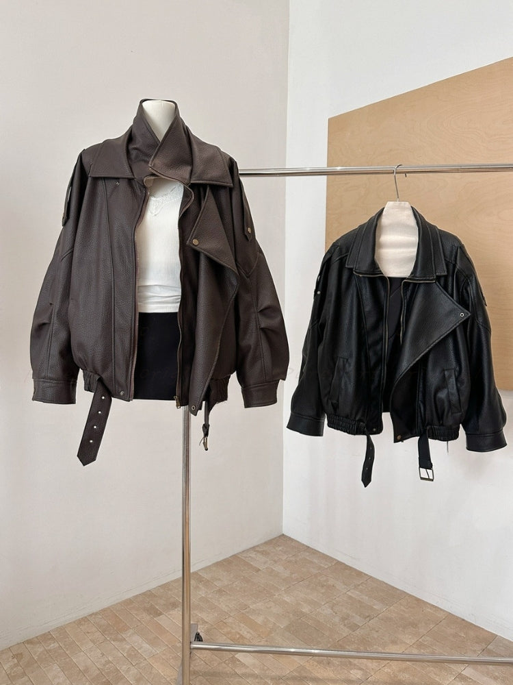 Thick Padded Motorcycle-Style Faux Leather Jacket