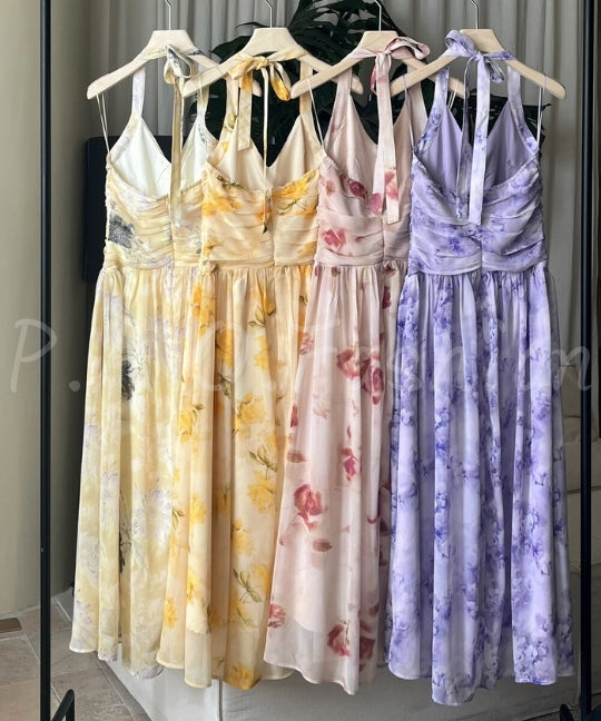 Floral Halter V-Neck Maxi Dress