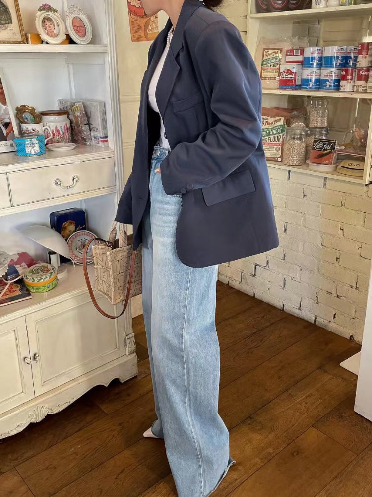 Vintage High-Waist Heart Print Washed Wide-Leg Jeans