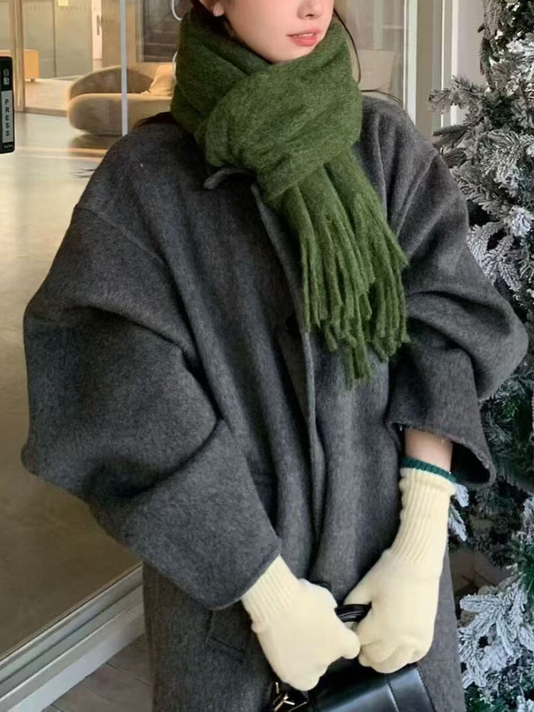 Seaweed Green Wool-Blend Scarf