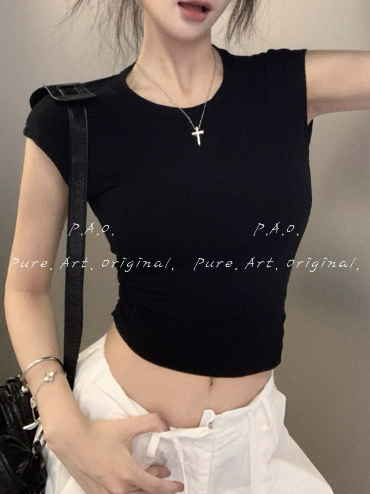 Open Back Cross Twist Crop Tee