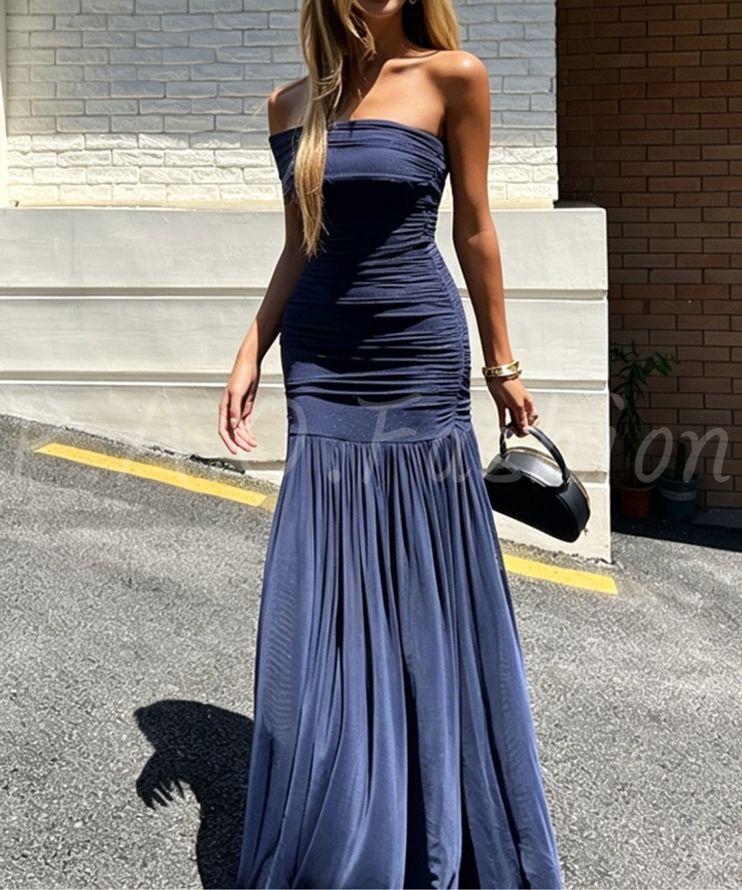 Shimmer Knit Strapless Mermaid Maxi Dress
