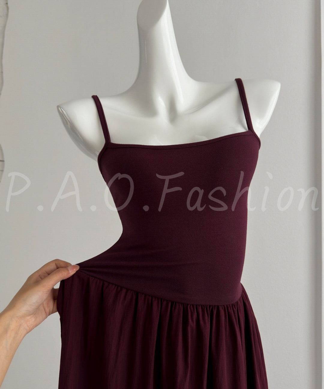 Ancona Red Knit & Woven Panel Camisole Maxi Dress[Available Now]