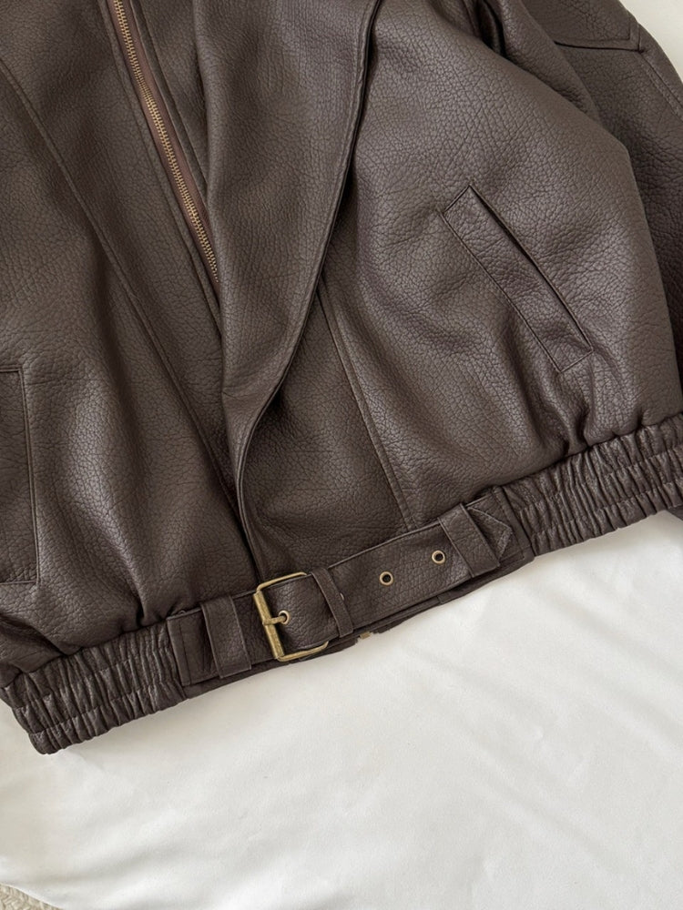 Thick Padded Motorcycle-Style Faux Leather Jacket