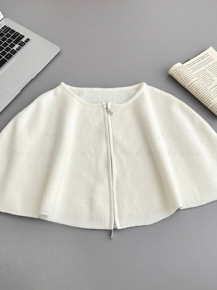 Detachable Faux Fox Fur Collar Cape Sweater Set (Multi-Way Styling)