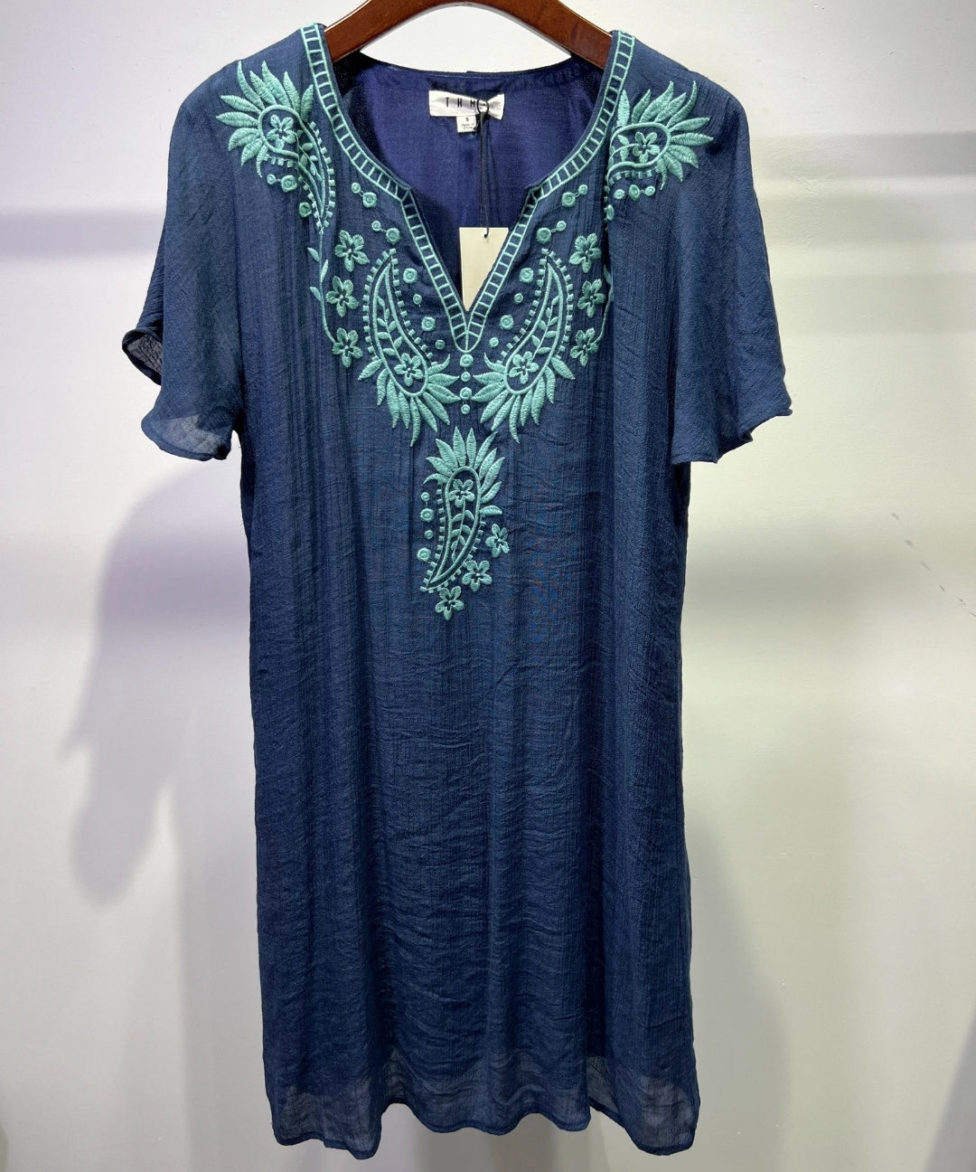 Bohemian Navy Embroidered Straight Dress