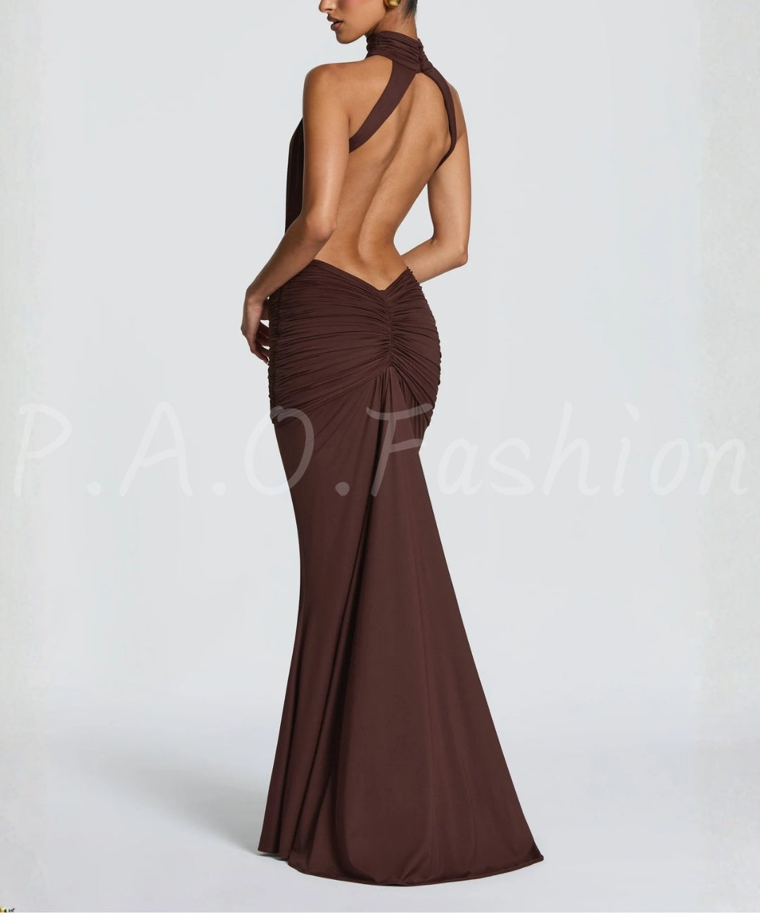 Halter Backless Twist-Waist Mermaid Maxi Dress