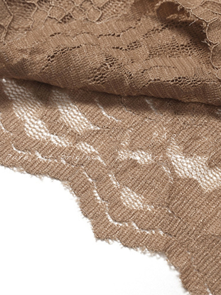 V-Neck Ruched Knit Top & Lace Pencil Skirt Set