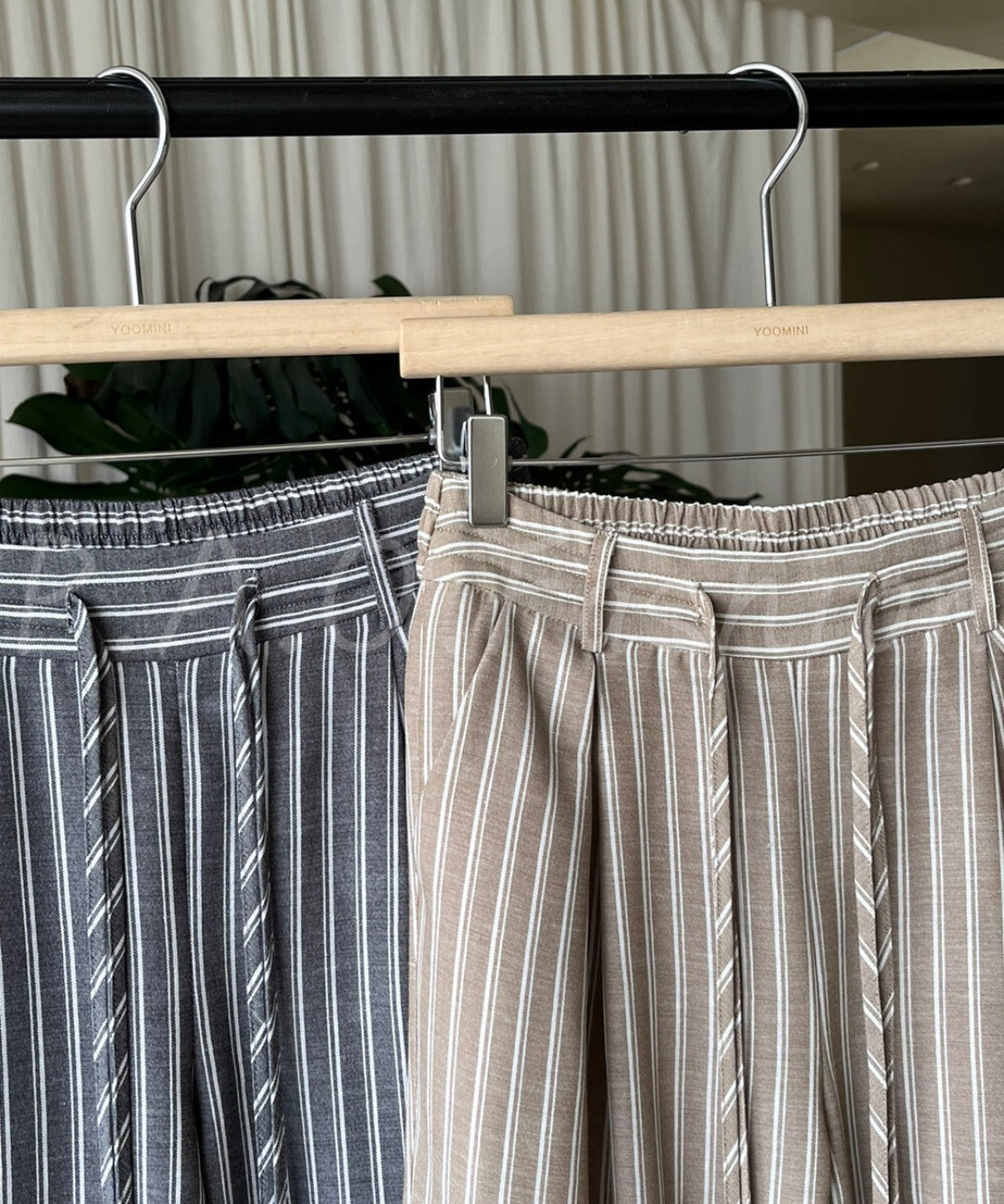 Asymmetrical Waist-Detail Sleeveless Top & Striped Wide-Leg Two-Piece Set