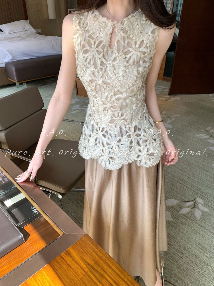 AVERY LACE & SATIN TWO‑PIECE SET