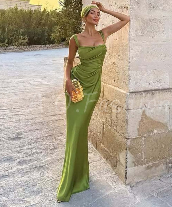 Satin Mermaid Maxi Gown with Halter Scarf