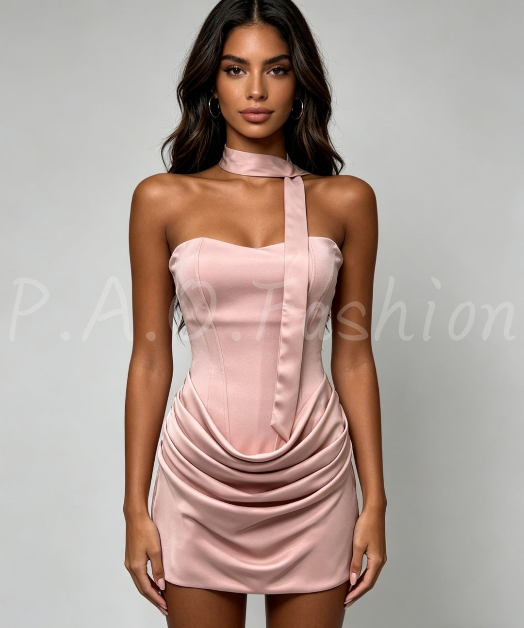 Satin Halter Bandeau Dress[Available Now]