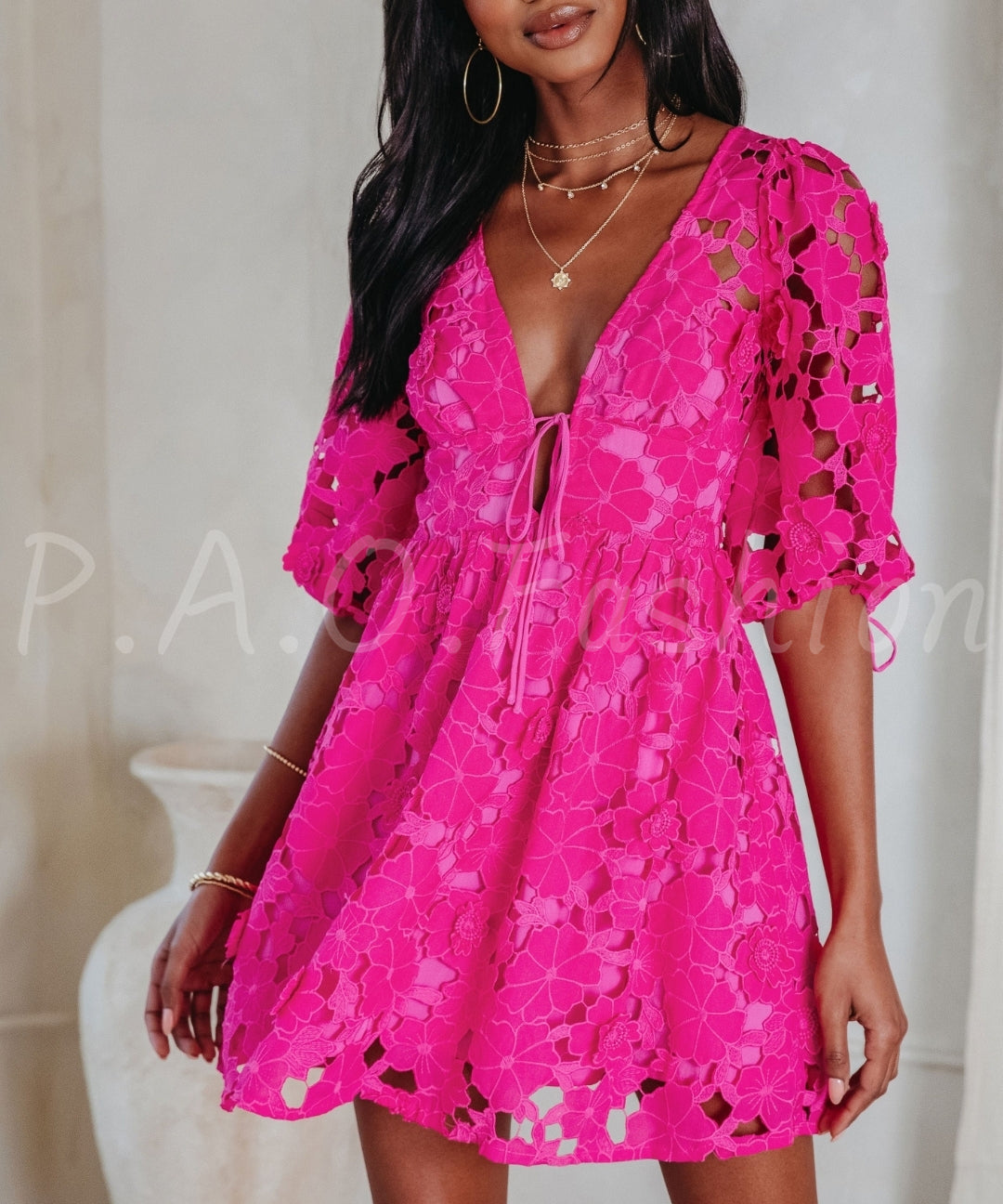 Floral Lace Cut-Out Mini Dress[Available Now]