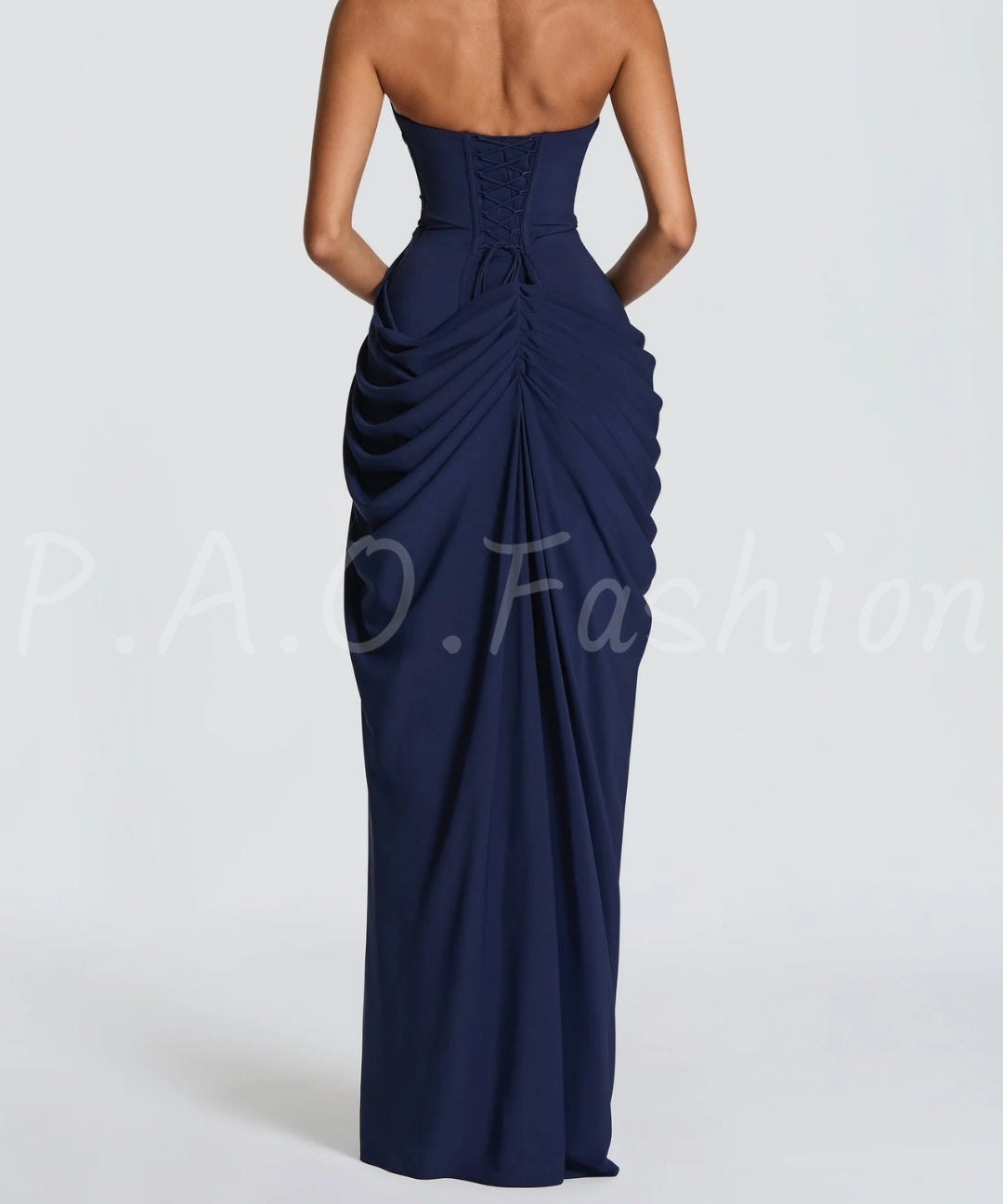Strapless Ruched Slit Maxi Dress[Available Now]