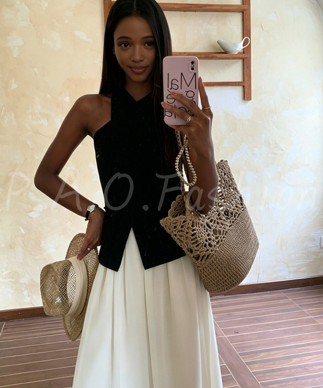 Halter Contrast Panel Dress