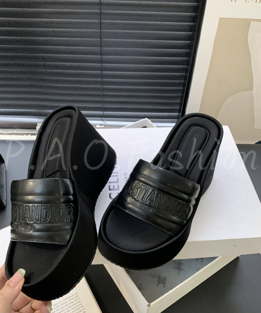 Elevated Platform Wedge Slide Sandals