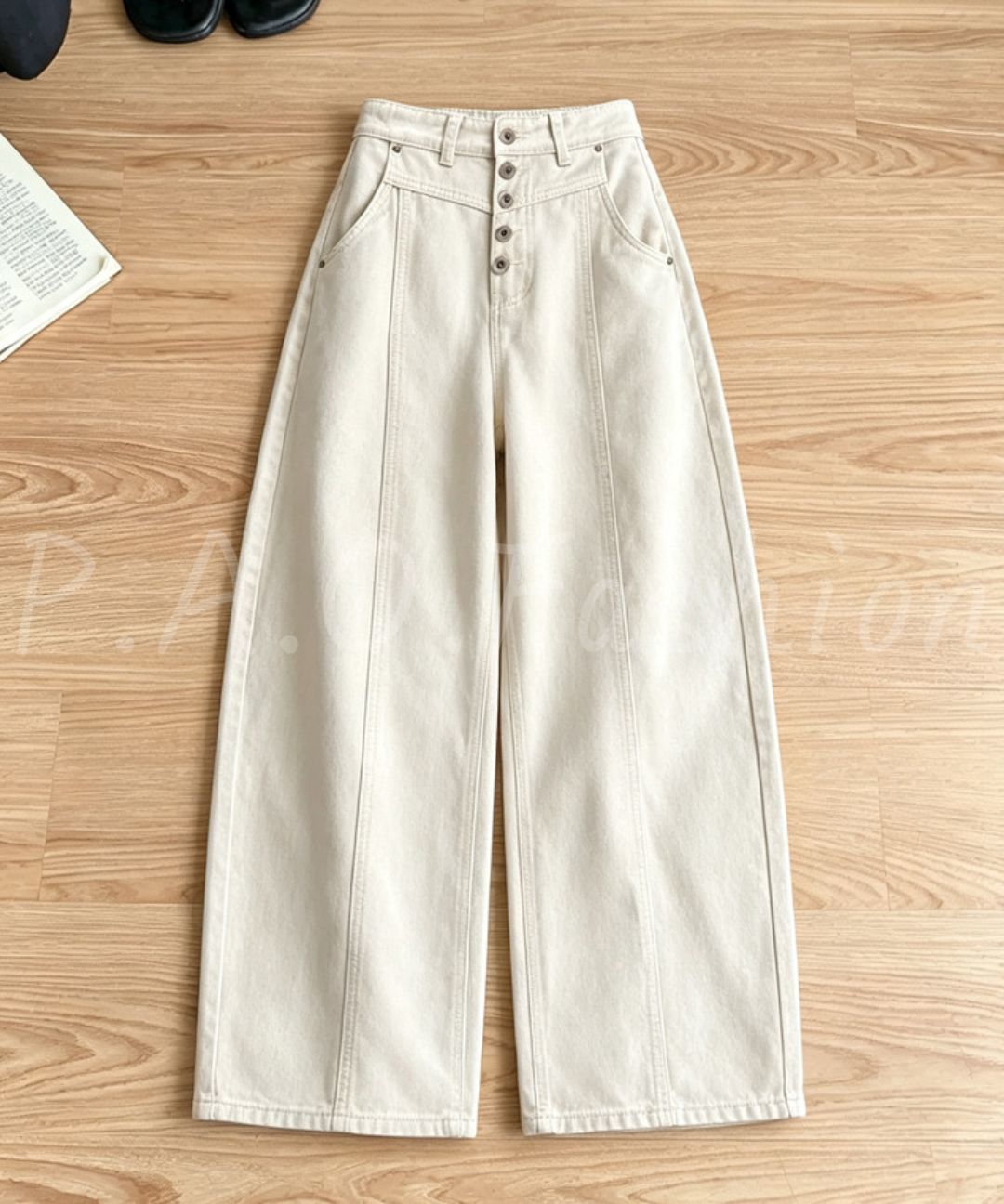 High Waist Button Front Wide Leg Jeans