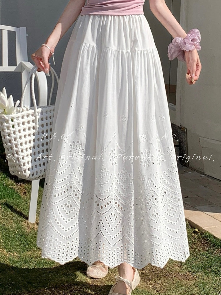 Lace Embroidered Cotton Maxi Skirt