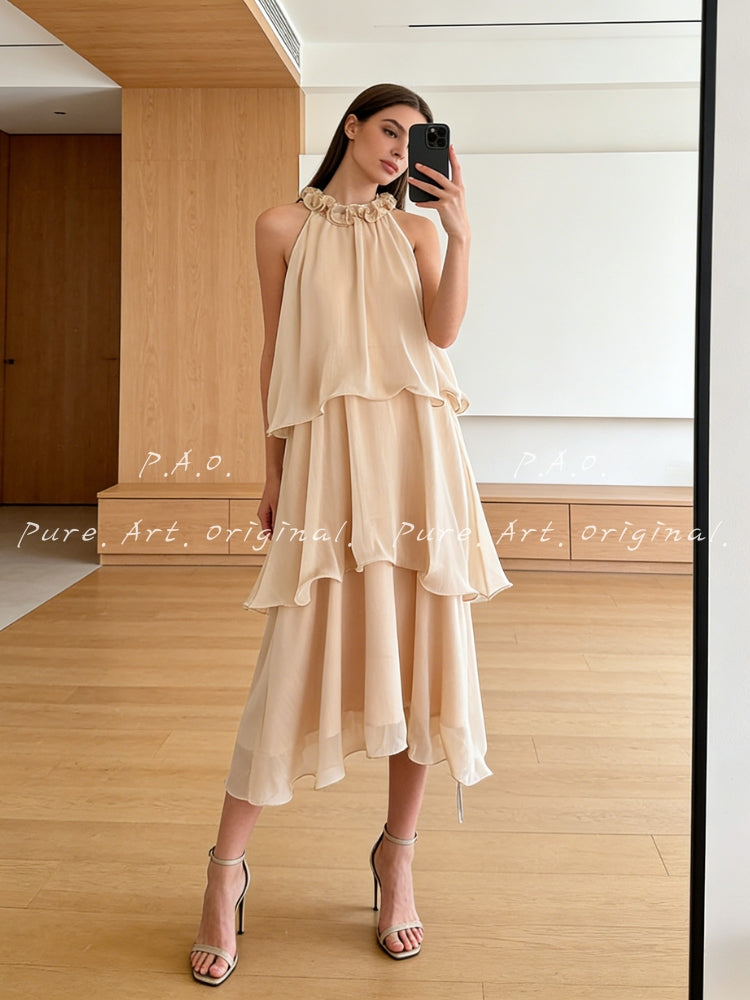 ISLA FLORAL HALTER RUFFLE MAXI DRESS