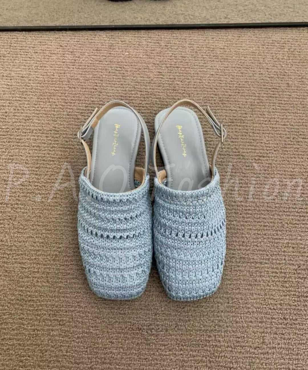 Woven Square-Toe Flat Sandals with Back Strap