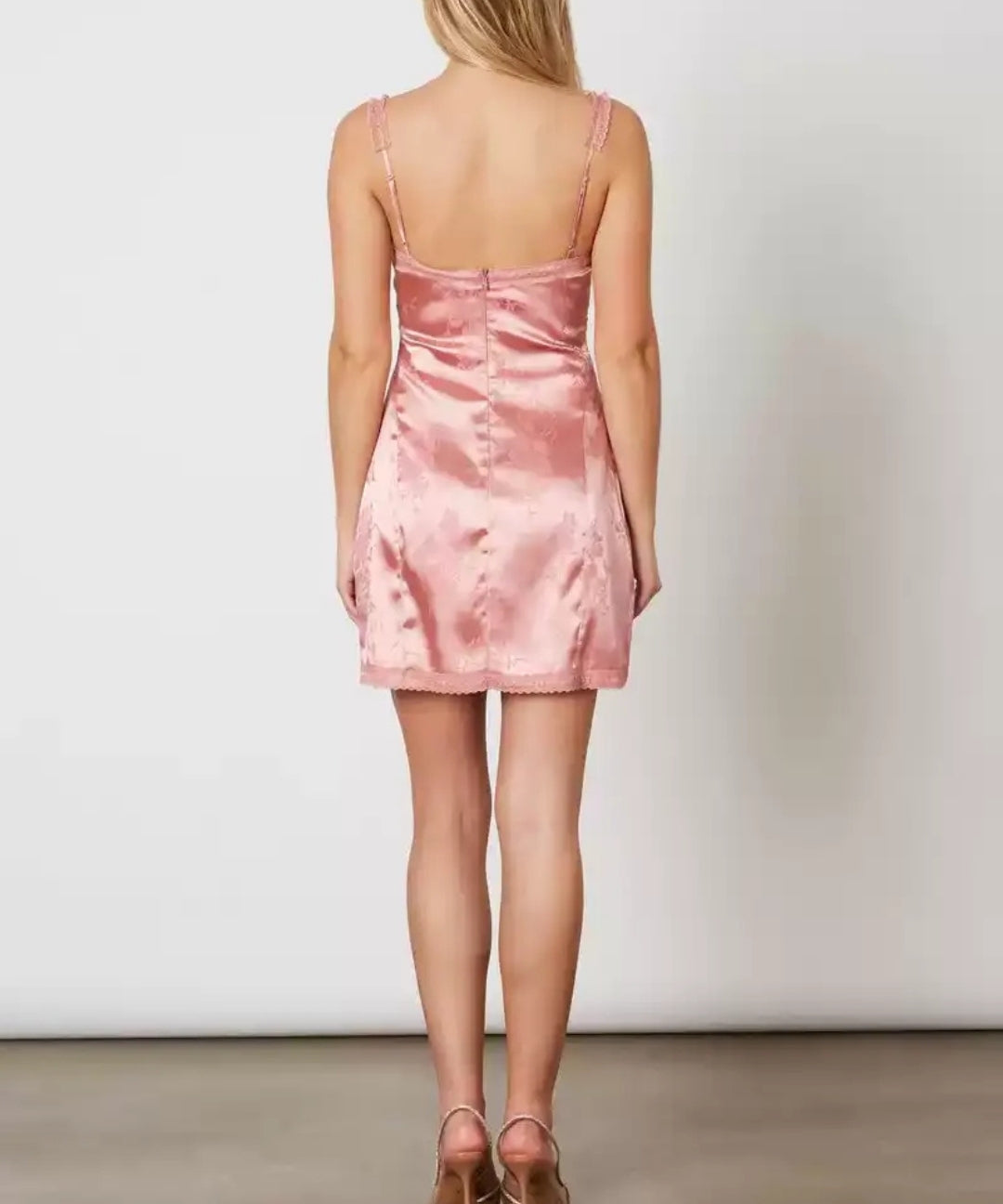 Satin Jacquard Lace-Trim Cami Dress