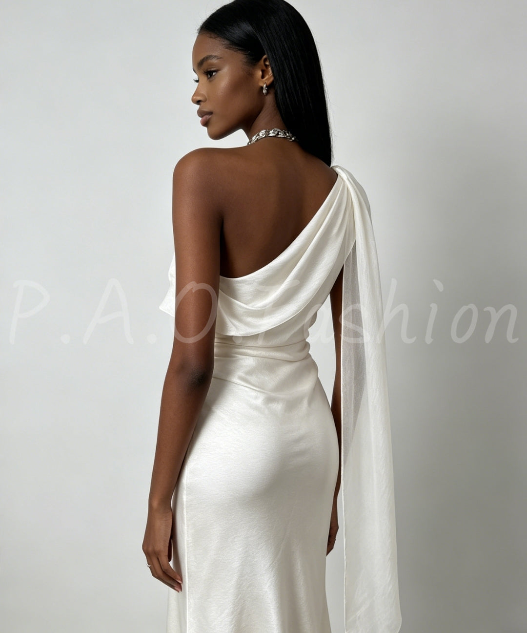 One-Shoulder Satin Draped Mermaid Dress[Available Now]