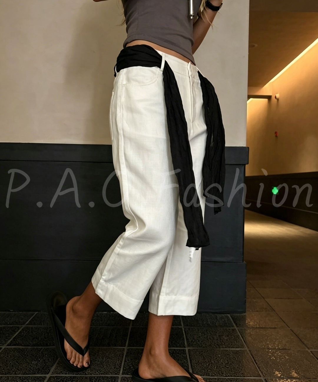 Lyocell Linen Blend Cropped Straight-Leg Pants