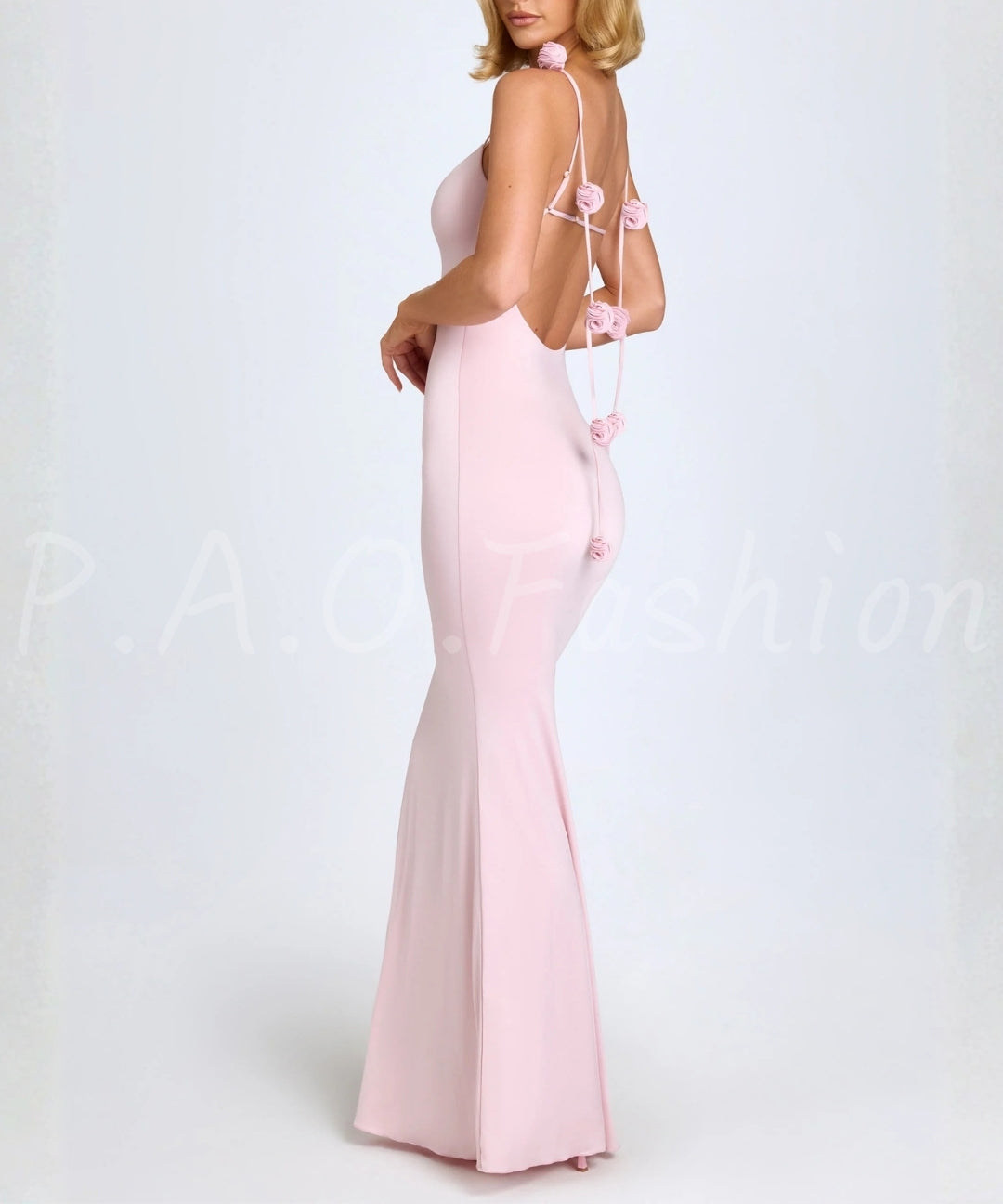 3D Rose Backless Bodycon Maxi Dress[Available Now]