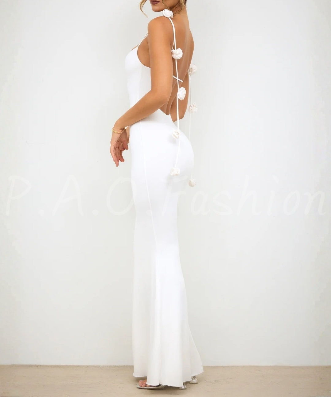 3D Rose Backless Bodycon Maxi Dress[Available Now]