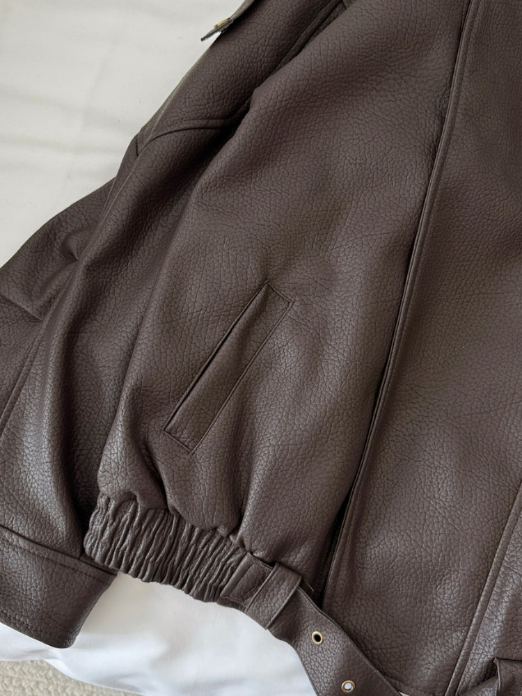 Thick Padded Motorcycle-Style Faux Leather Jacket