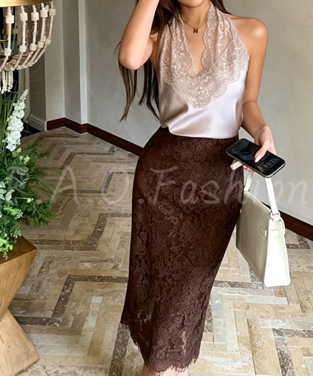 Lace Bodycon Midi Skirt