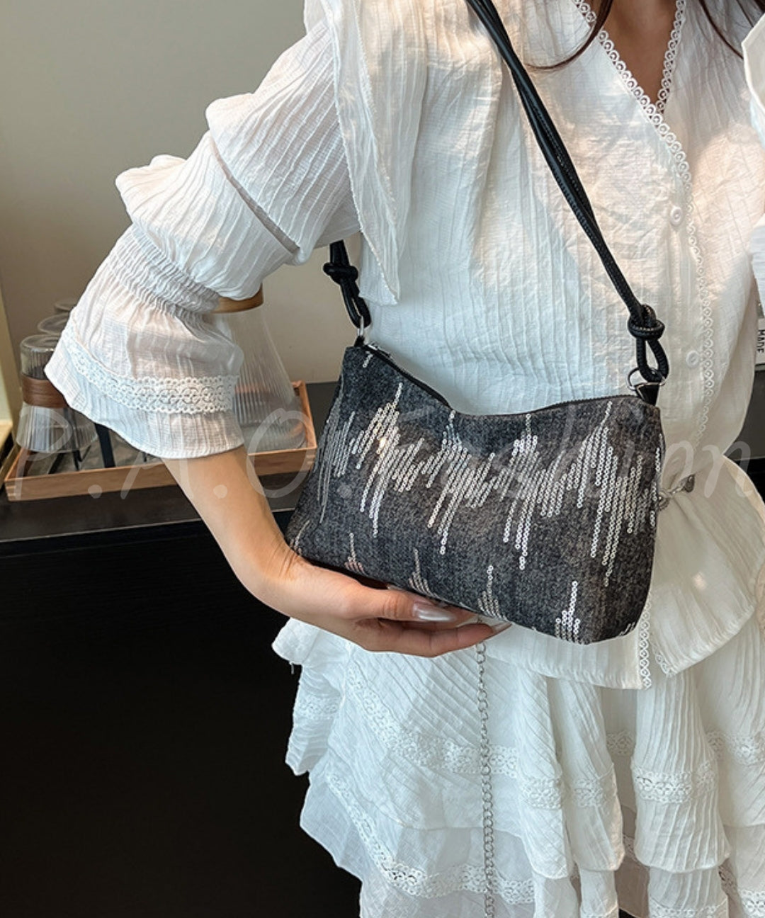 Denim Sequin Underarm Shoulder Bag