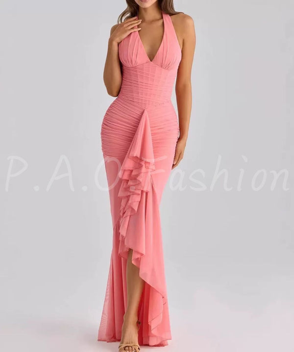 Halter Corset Mesh Mermaid Gown