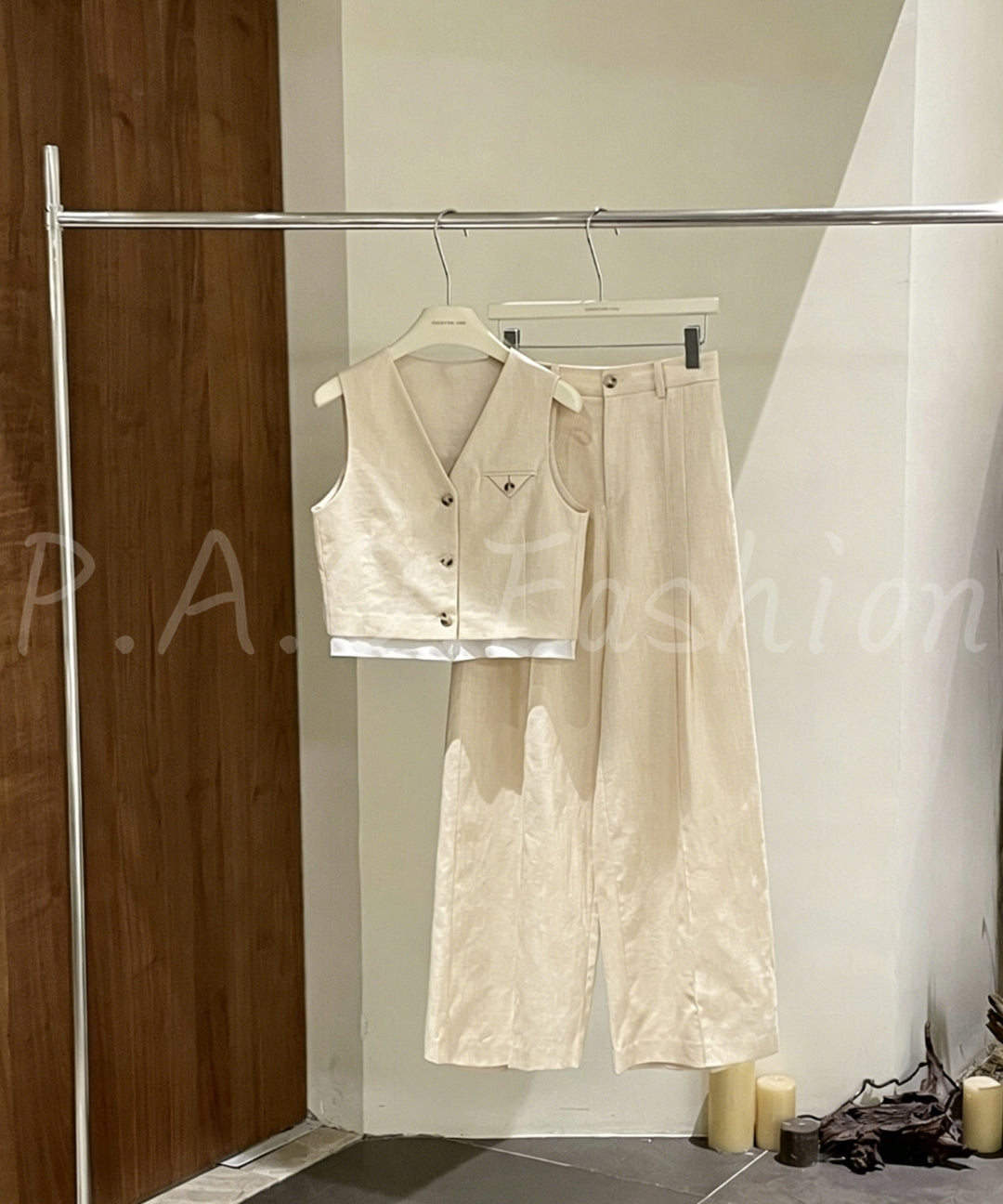 Ramie-Cotton Blend Vest & Wide-Leg Pants Set[Available Now]