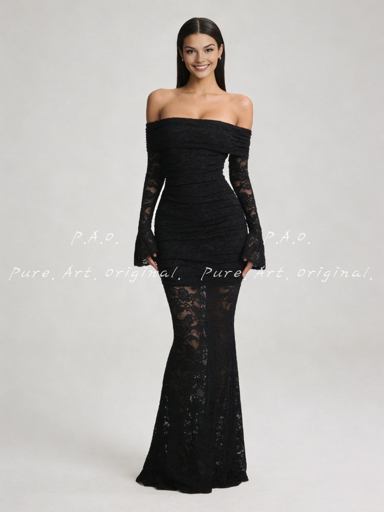 OFF-SHOULDER LACE MERMAID DRESS