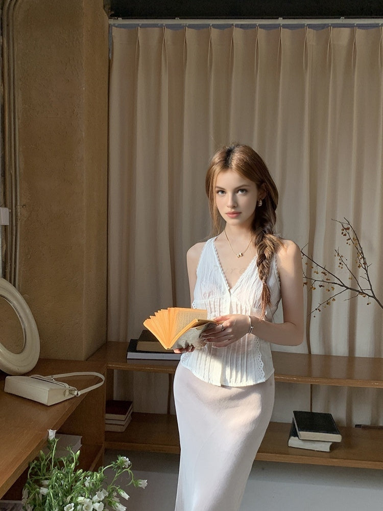 Lace Trim Tie-Front Cami