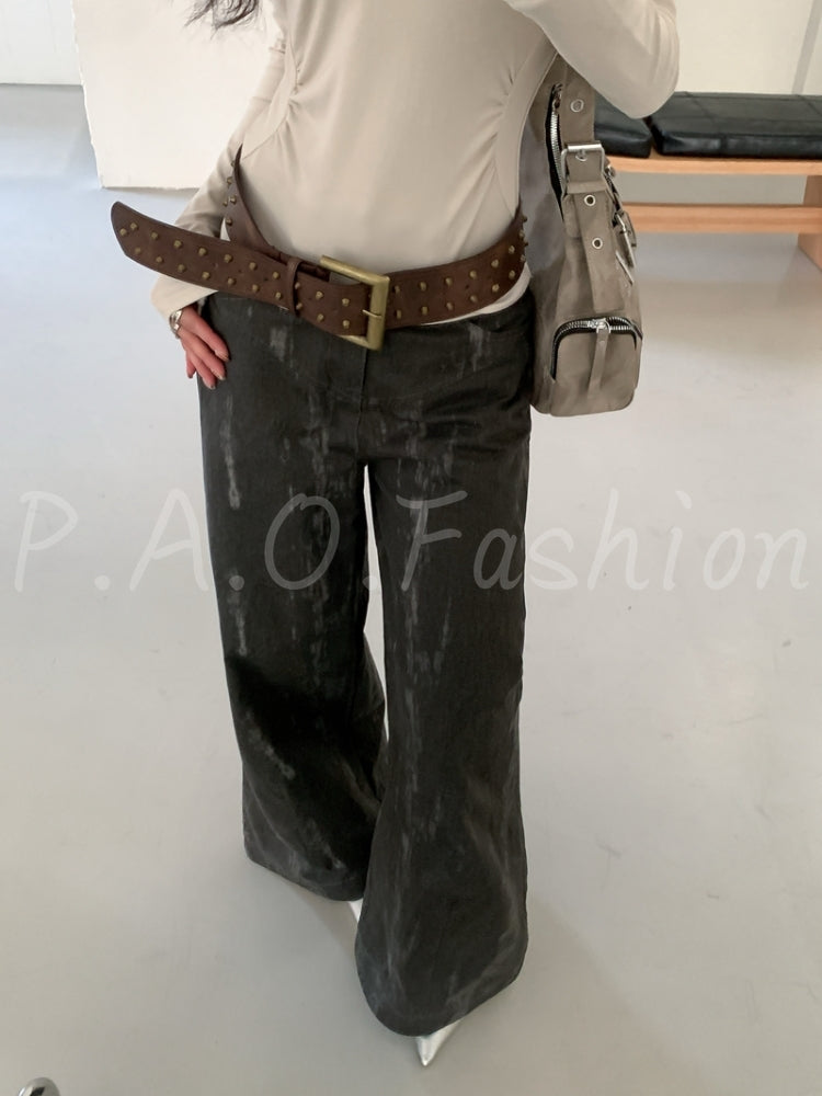 V-Waist Wide Leg Jeans