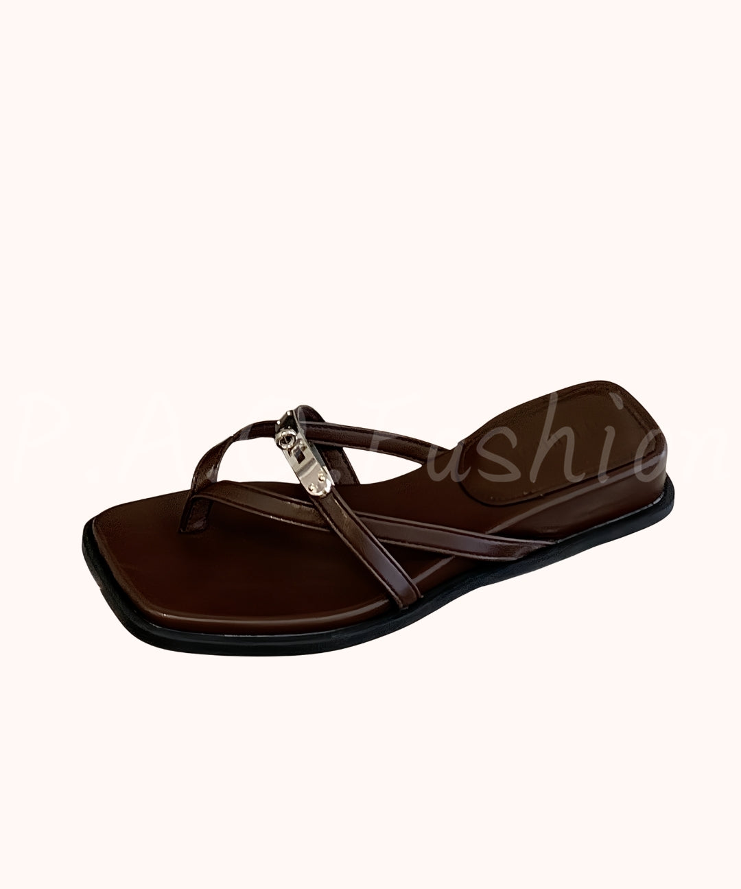 Square Toe Thong Sandals with Metal Detail