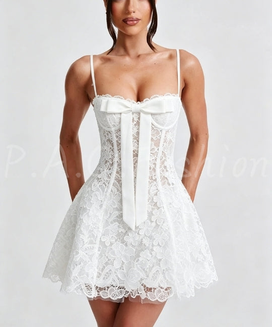 Bow Lace Strap A-Line Mini Dress