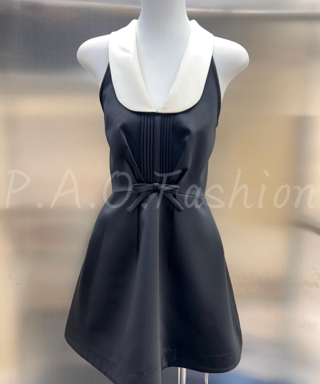 Satin Contrast Collar A-Line Mini Dress[Available Now]