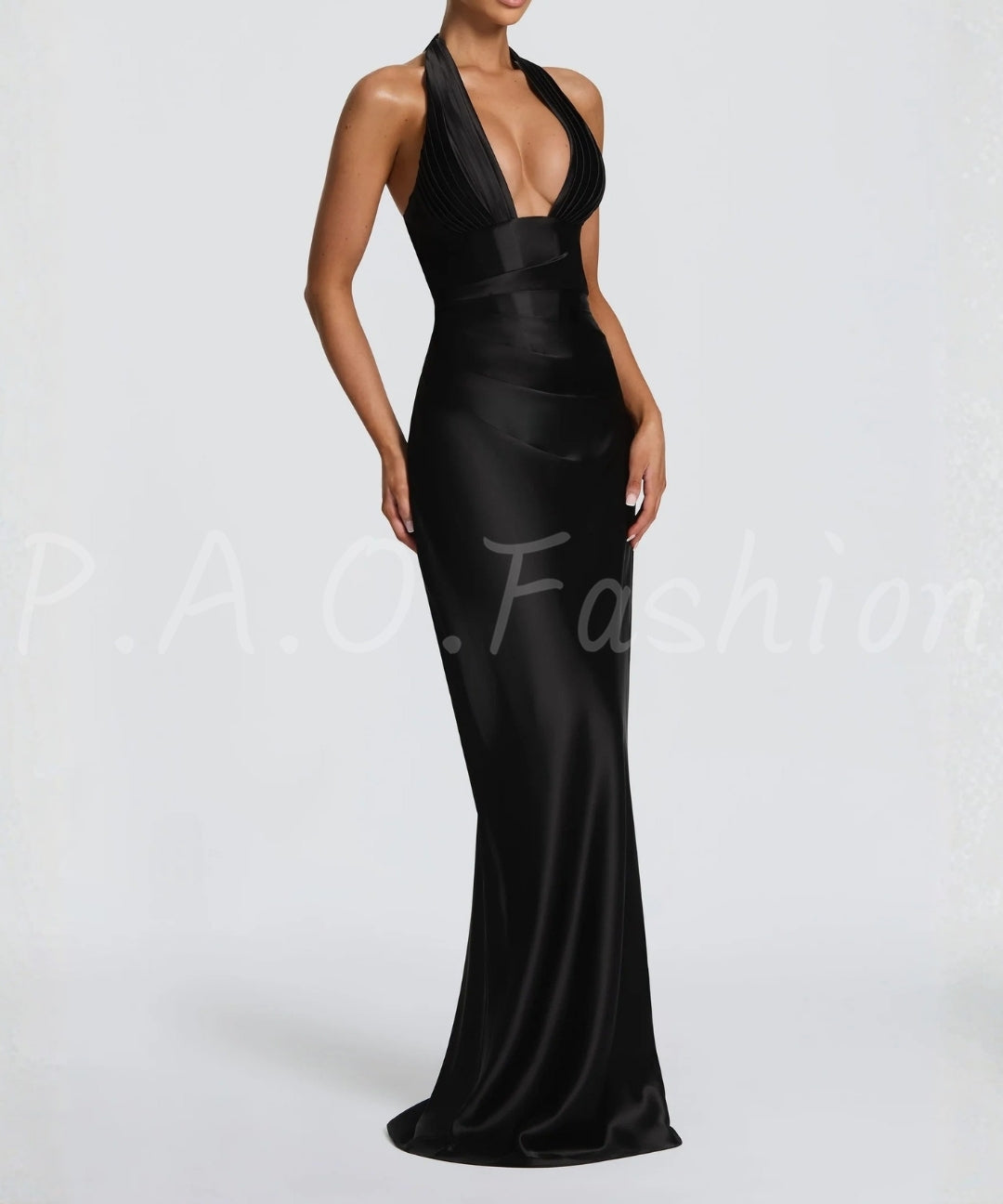 Halter Deep V Satin Mermaid Gown[Available Now]