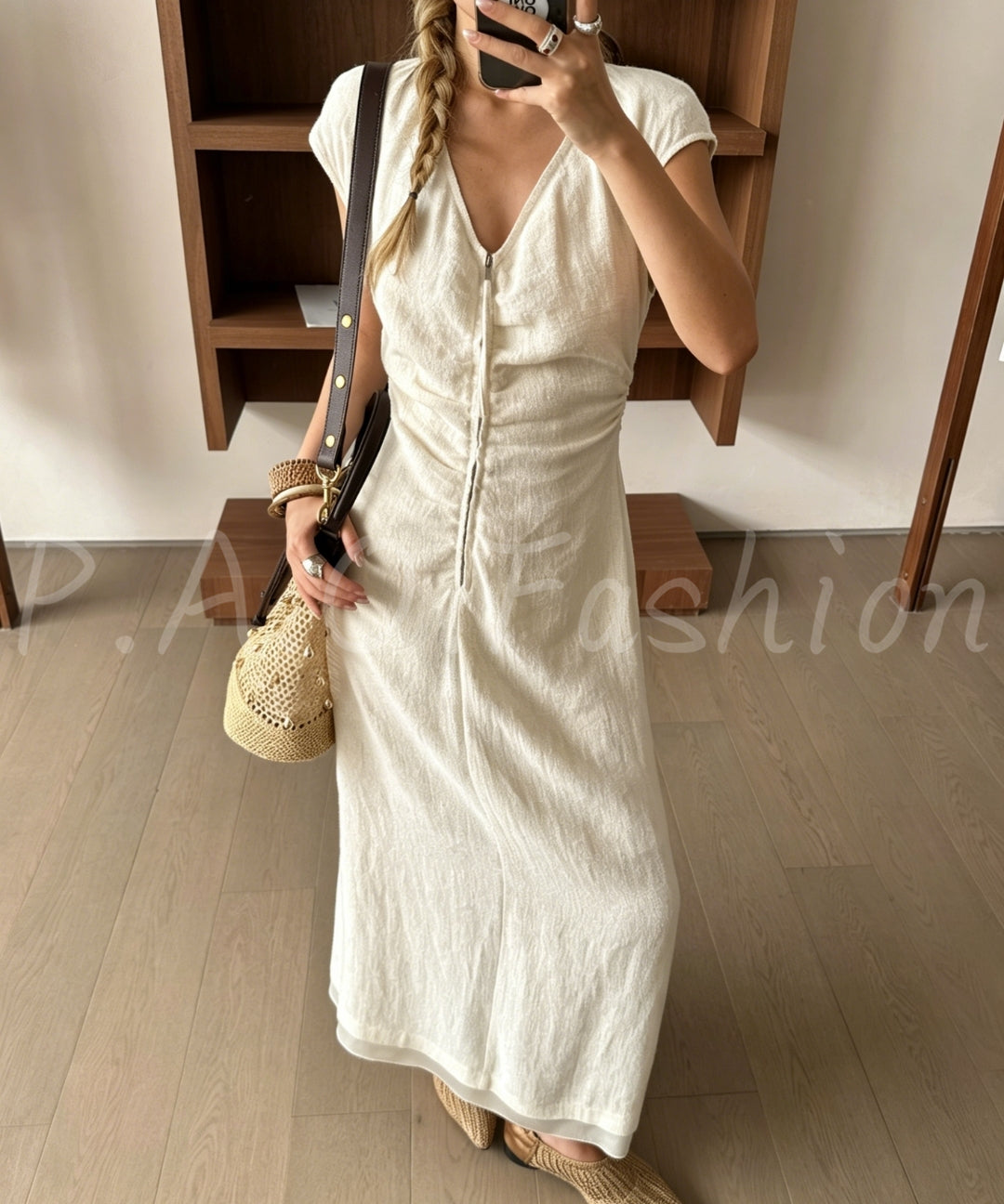 100% Hemp V-Neck Maxi Dress