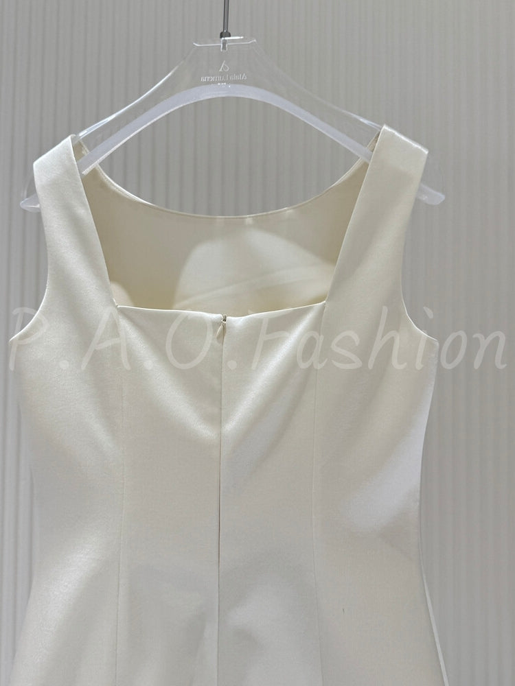 Satin Ruffle Sleeveless Mini Dress