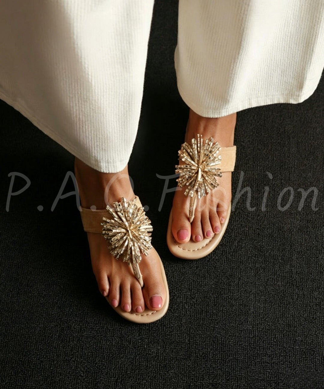 Rhinestone Starburst Toe-Loop Flat Sandals