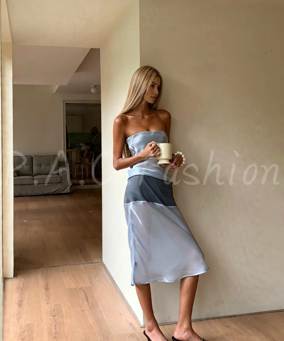 Strapless Colorblock Midi Dress
