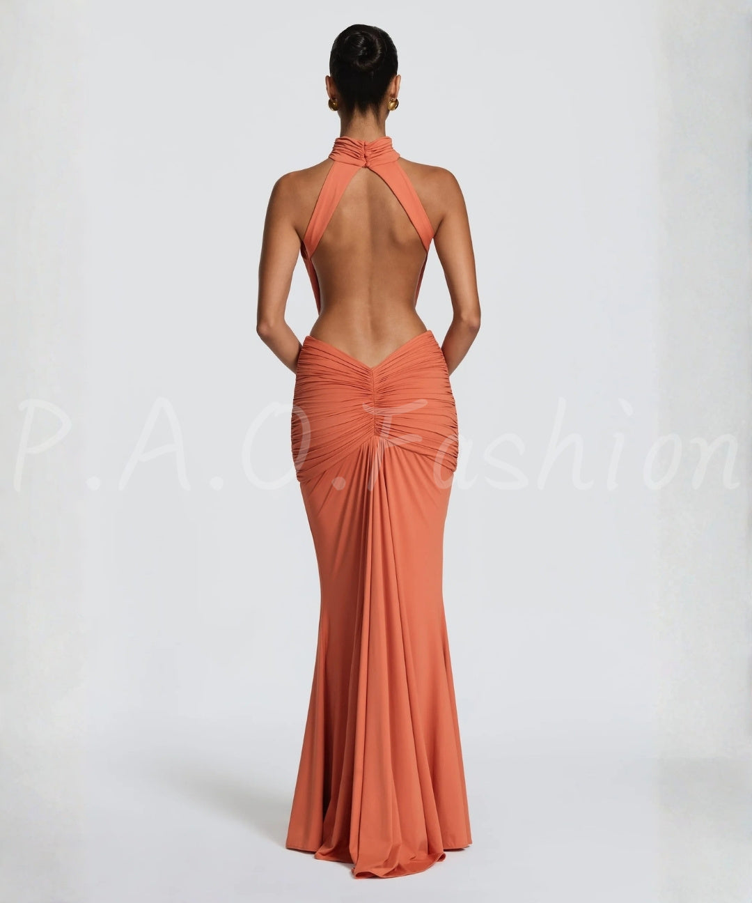 Halter Backless Twist-Waist Mermaid Maxi Dress