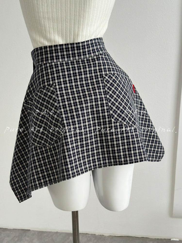 Layered Contrast Wrap‑Style A‑Line Skirt