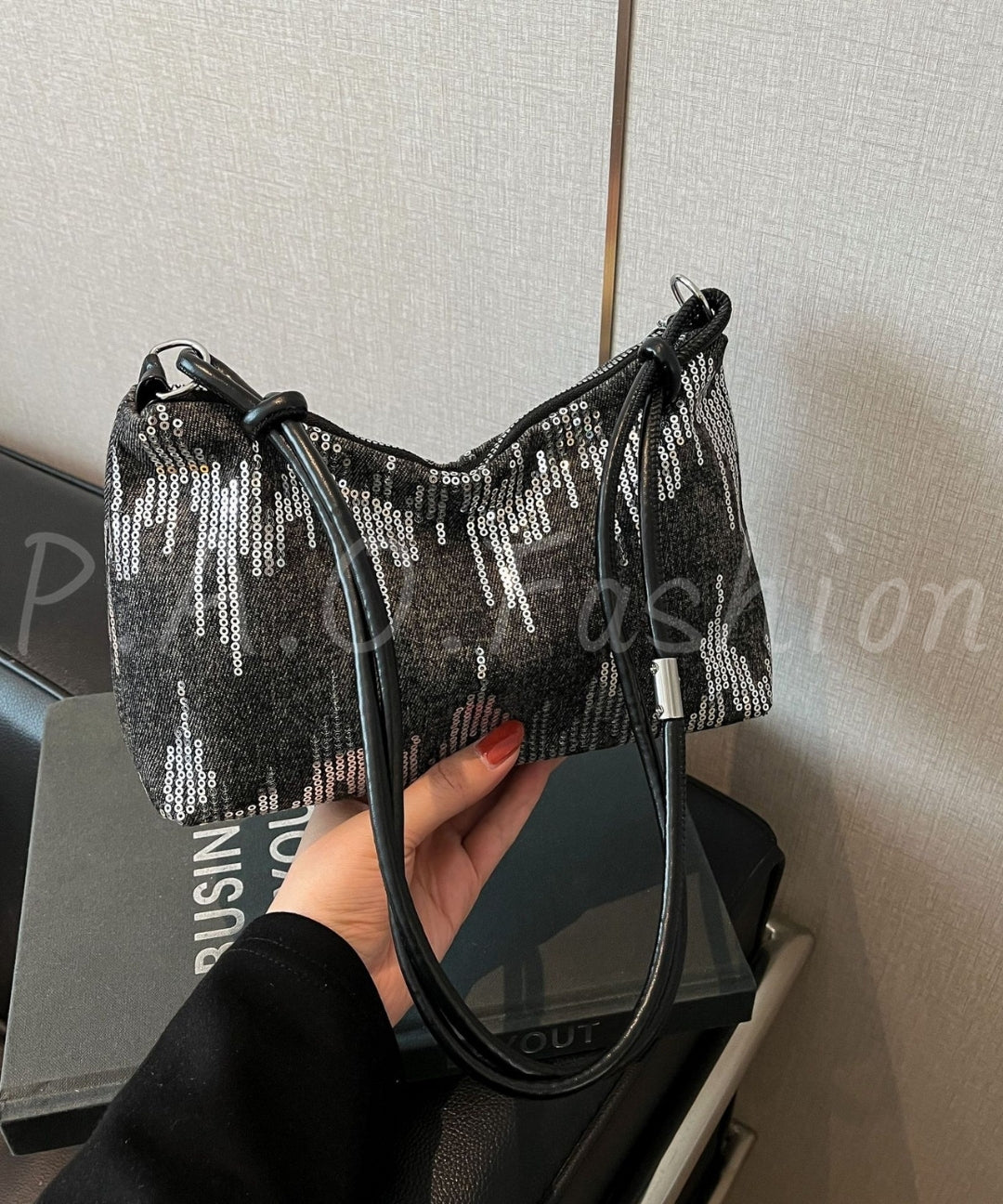 Denim Sequin Underarm Shoulder Bag